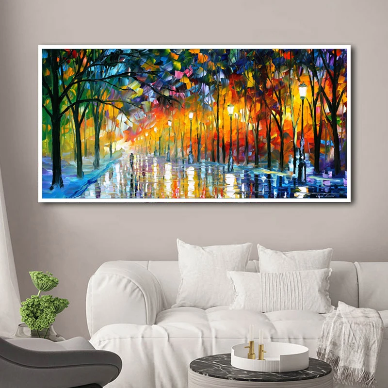 Home Decor Poster Landscape Prints Rain Light Tree Oil Painting Wall Art Modern Canvas Painting for Living Room