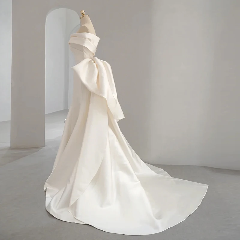 Manufacture made Hot sale luxury Wedding dresses Off-Shoulder A-Line sleeveless satin elegance bridal gown