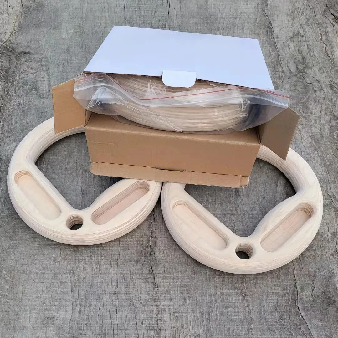 Adjustable Climbing Training Fingerboard Wooden Gym Rings Carabiner Gymnastic Rings