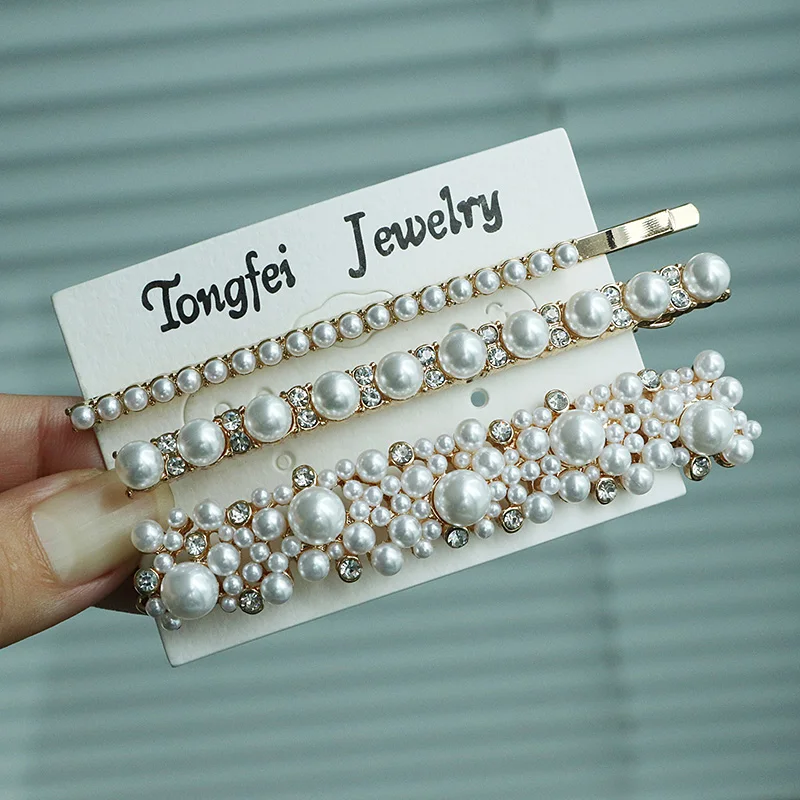 New Style Korean Geometric Hair Clips Trendy Iron Zinc Alloy Glass Stone Rhinestone Acrylic Pearl Gold Plated White Hair Clips
