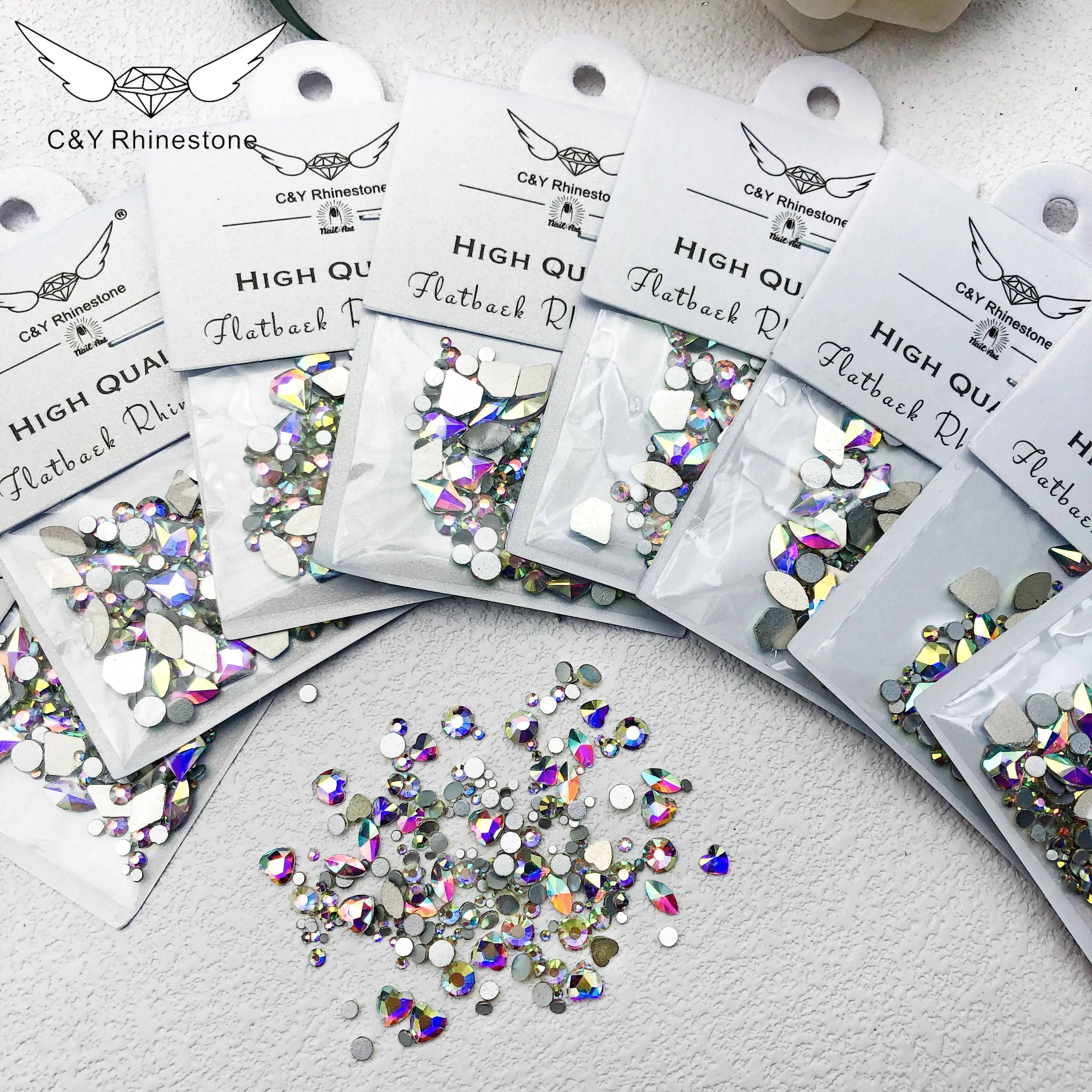 CY Wholesale Hight Quality Multi Shape Glass Crystal Nail Rhinestones Kit Glass Flatback Cristal For Nails