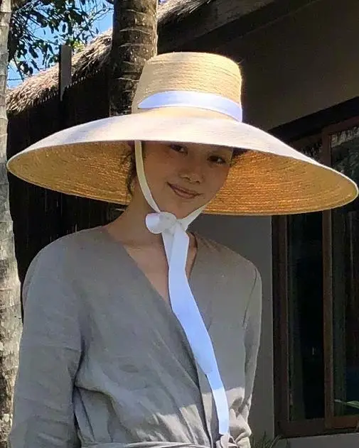 Vacation Travels Holiday Oceanside Beach Handmade Sombrero Femme Straw Hat Natural Big Brim Elegant Wheat Straw Hat