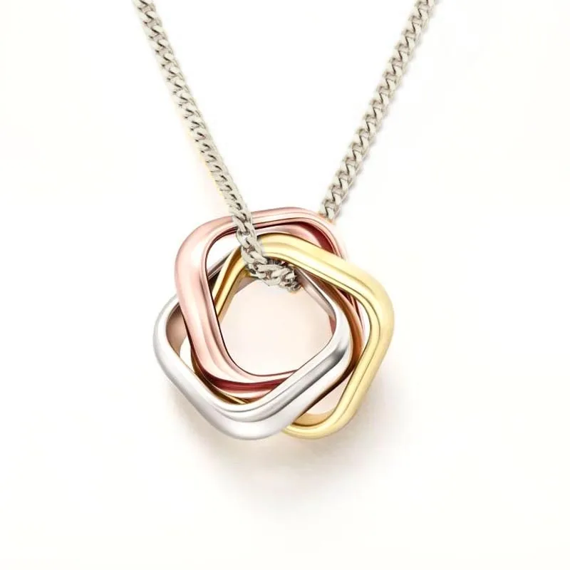 Trinity Square Three Rings Love Forever steel Necklace