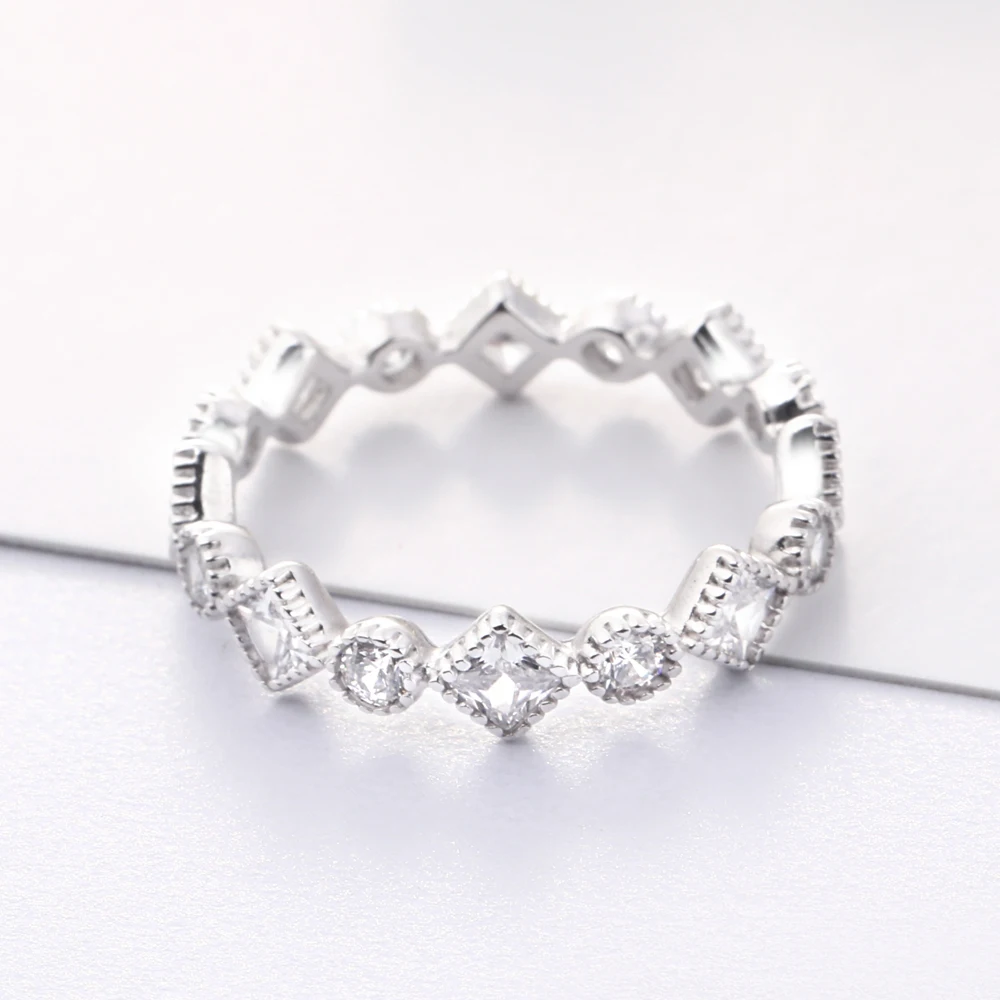 Handmade Silver Jewelry Rings Geometric CZ Sterling 925 Silver cheap stackable Eternity Ring Designs for Girls