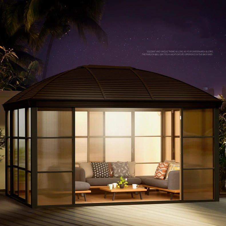 
New 3*4m With Sliding Doors Aluminum Pavilion Pc Board Hardtop Tent Garden Gazebos 