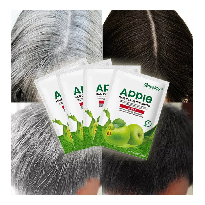 Private Label Apple Herbal Organic Colorant Hair Dye Shampoo Magic Fast Dark Black Color Shampoo For White Grey Hair To Black