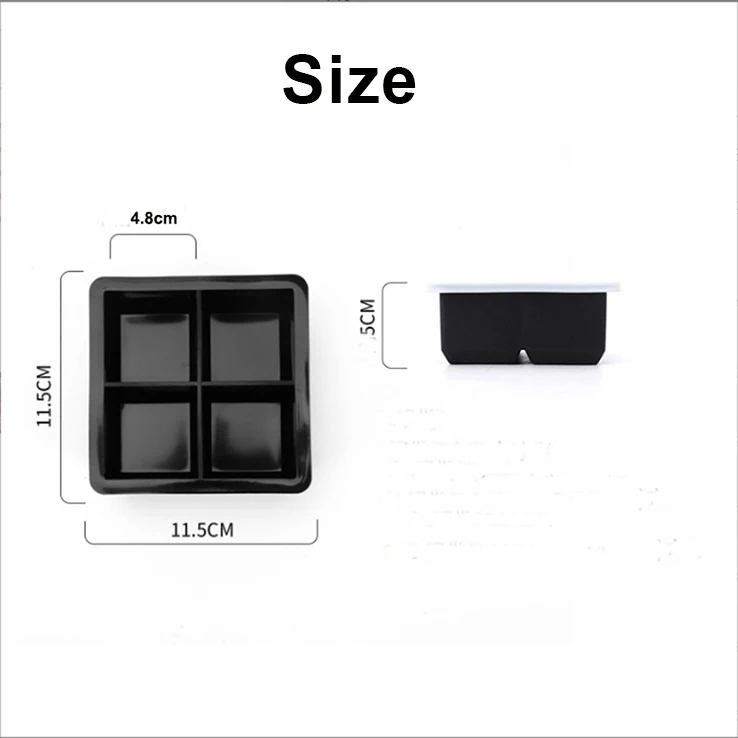 BPA Free Large 4 Cavity Square Silicone Ice Cube Tray Maker Mold for Whisky Beer