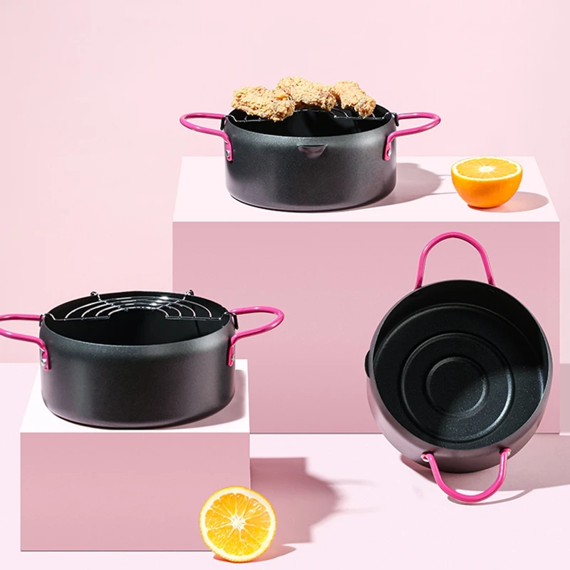 Metal Tempura Frying Pot Deep Fryer Pan With Filter Non-stick Cooking Pan Fried Chicken Potato Frying  Pot Mini Cookware Set