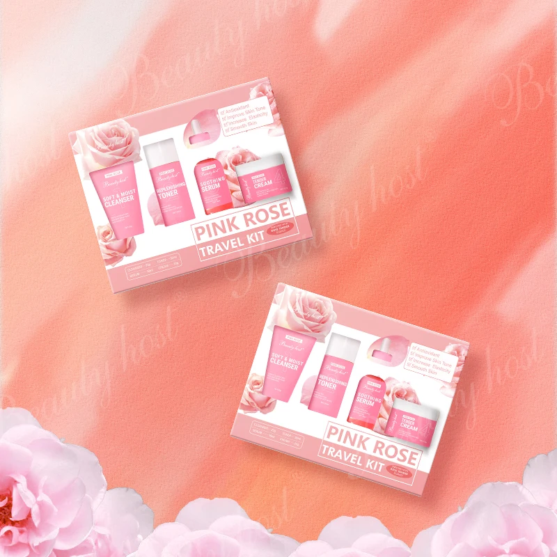 4PCS Rose Watermelon Pomegranate Gift Set for Teenage Girls,  Hydrating Facial Kit With Cleanser, Toner, Face Serum, Face Cream