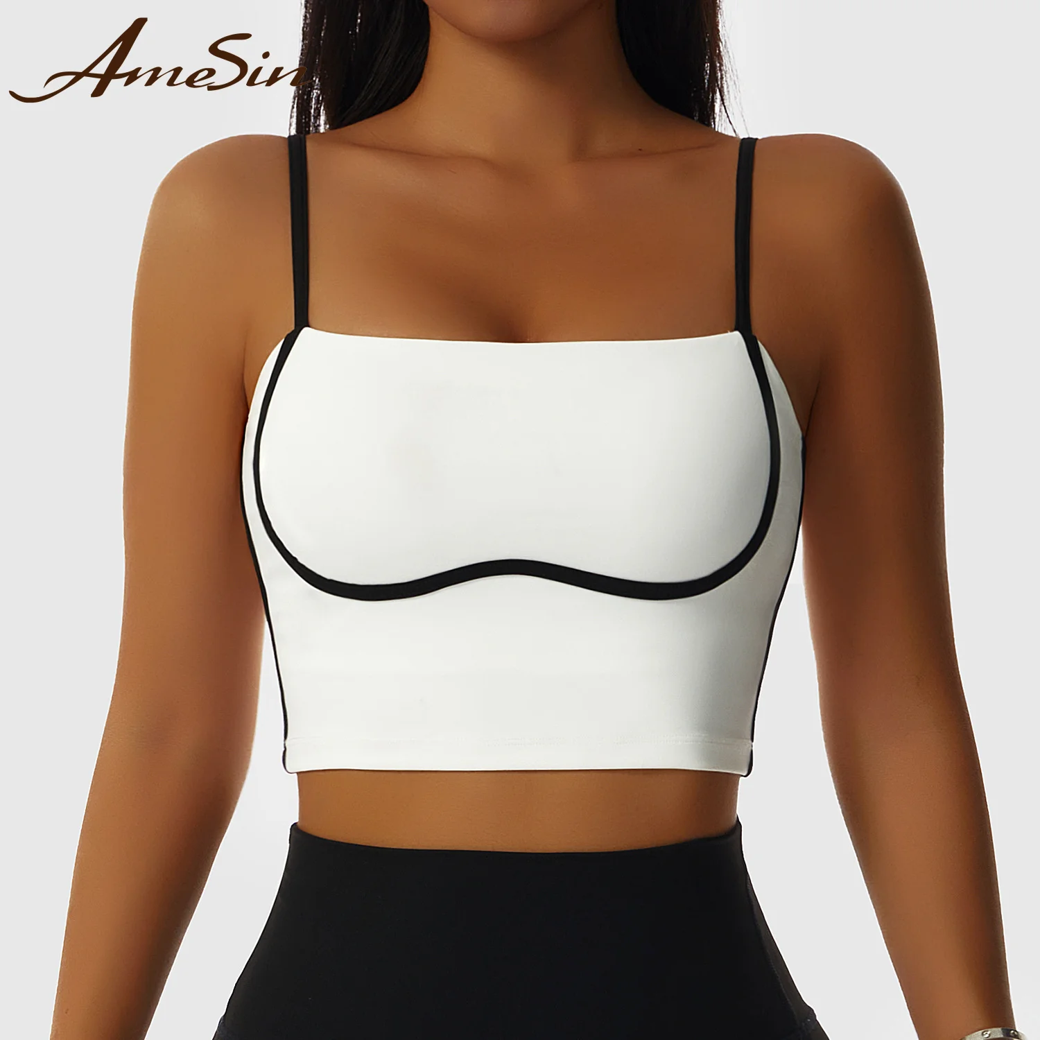 2023 Attractive Private Label White Sports Bra For Women Fitness With Contracting Lines