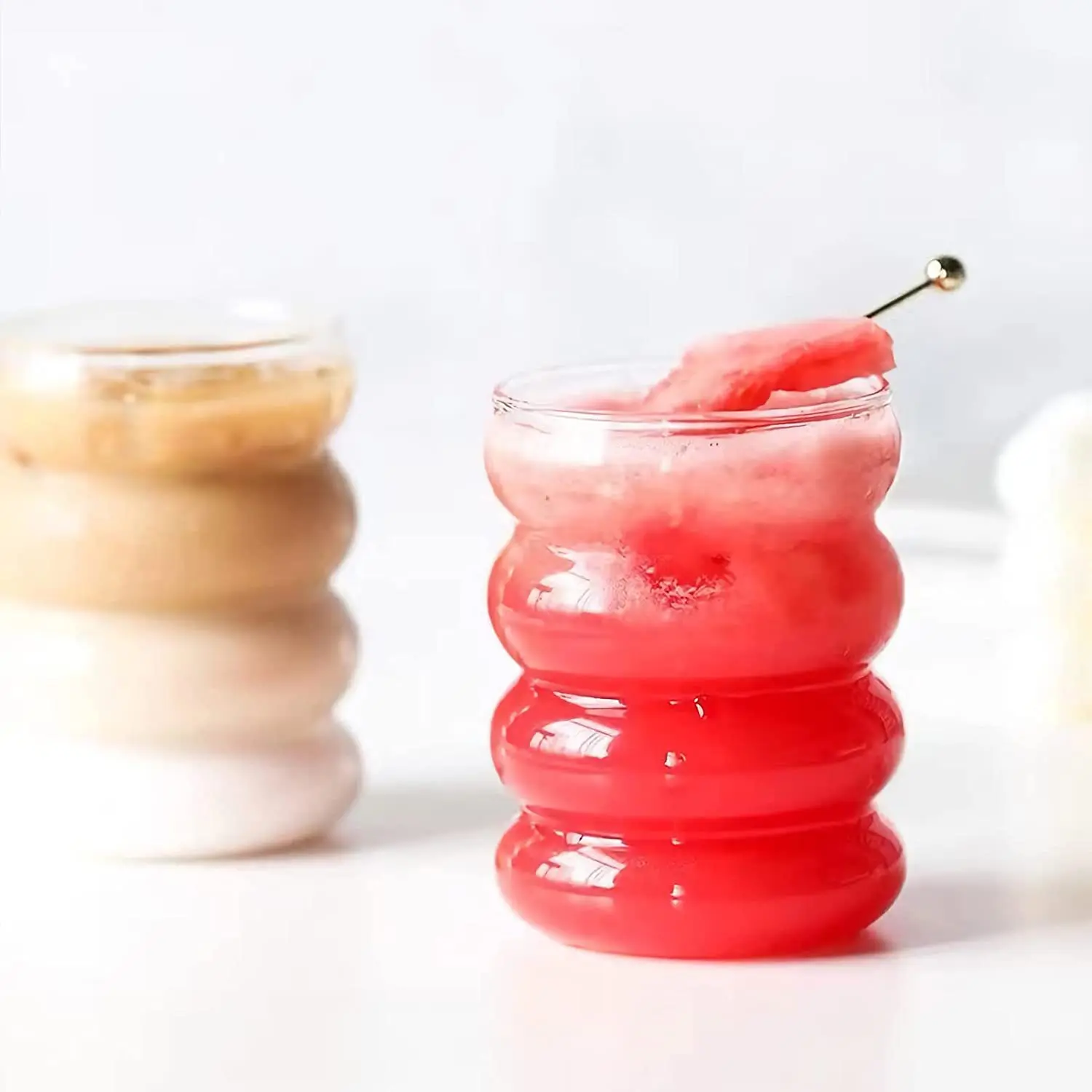 Single Spiral Layer Corrugated Creative Beverage Tumble Glassware High Borosilicate Caterpillar Glass Cup Set