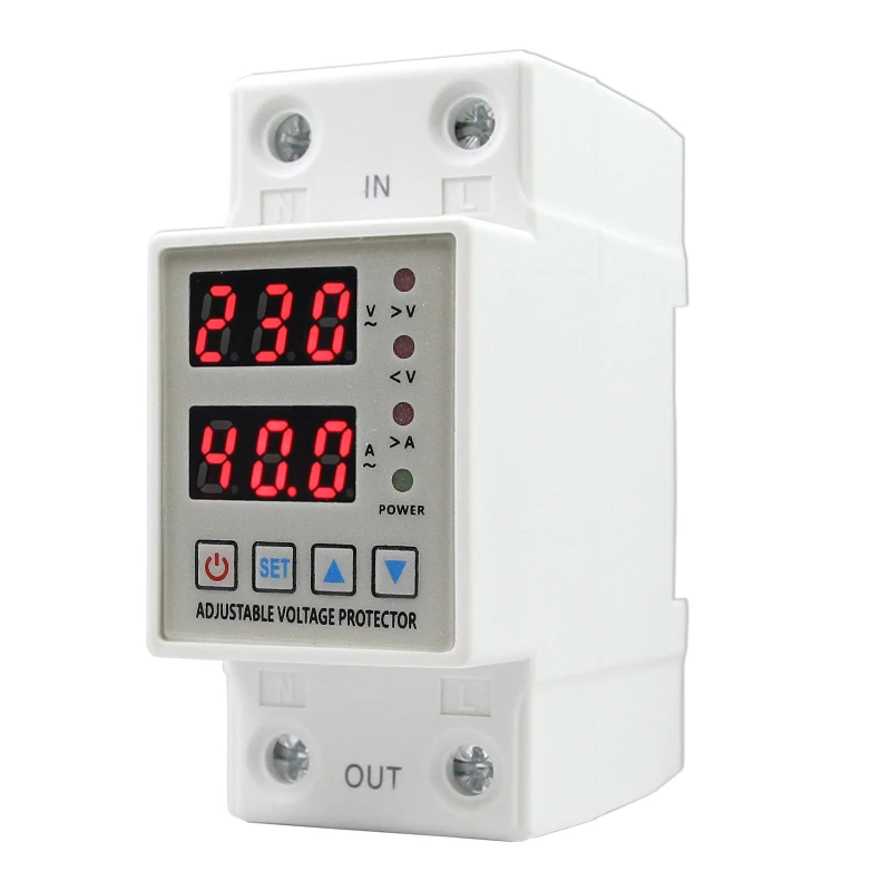 40A 63A 230V Digital current voltage protector Din rail adjustable over under voltage protector