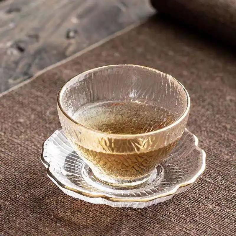 Exquisite handmade creative glass cup mat, high temperature resistant and heat insulation cup mat, Simple Japanese gold tea set