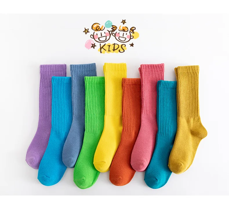 Однотонные кружевные Хлопковые гольфы до колена с манжетами для мальчиков и девочек карамельных цветов детские Студенческие длинные двойной иглой весны лета