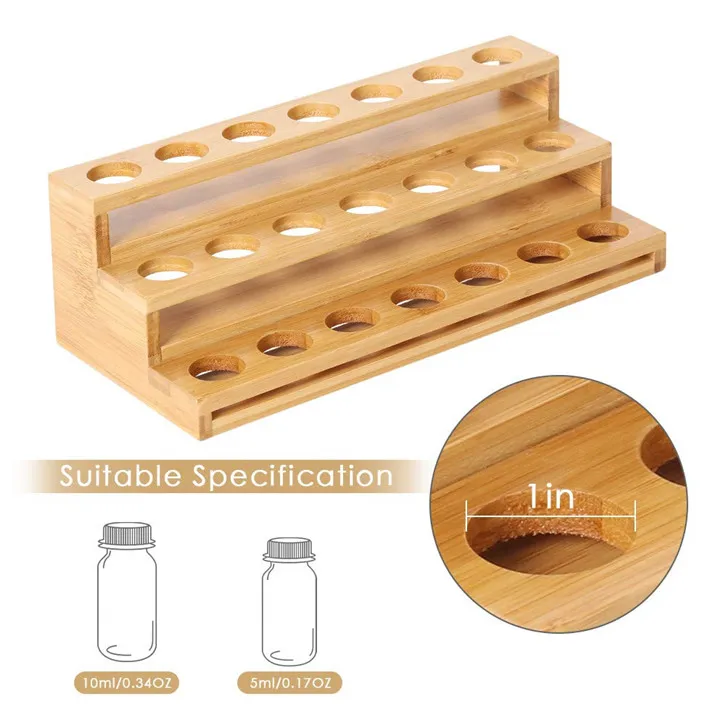 
Natural Bamboo Nail Polish Display Holder Essential Oils Storage Rack spice rack 21 Slots for 5ml 10ml Bottles 