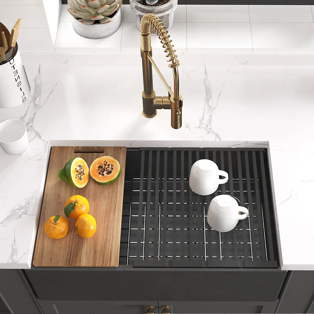 Wholesale CUPC Rectangular Matte Cement Single Bowl Farmhouse Sink Apron Front Workstation Concrete Kitchen Sink