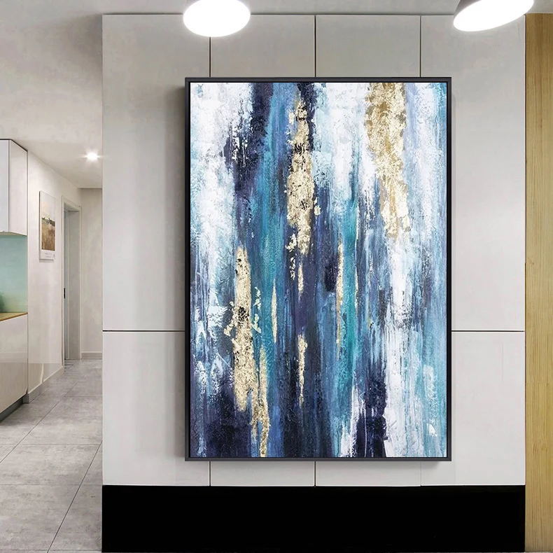 Handmade Gold Foil Abstract Hotel Artwork Wall Art Oil Painting on Canvas