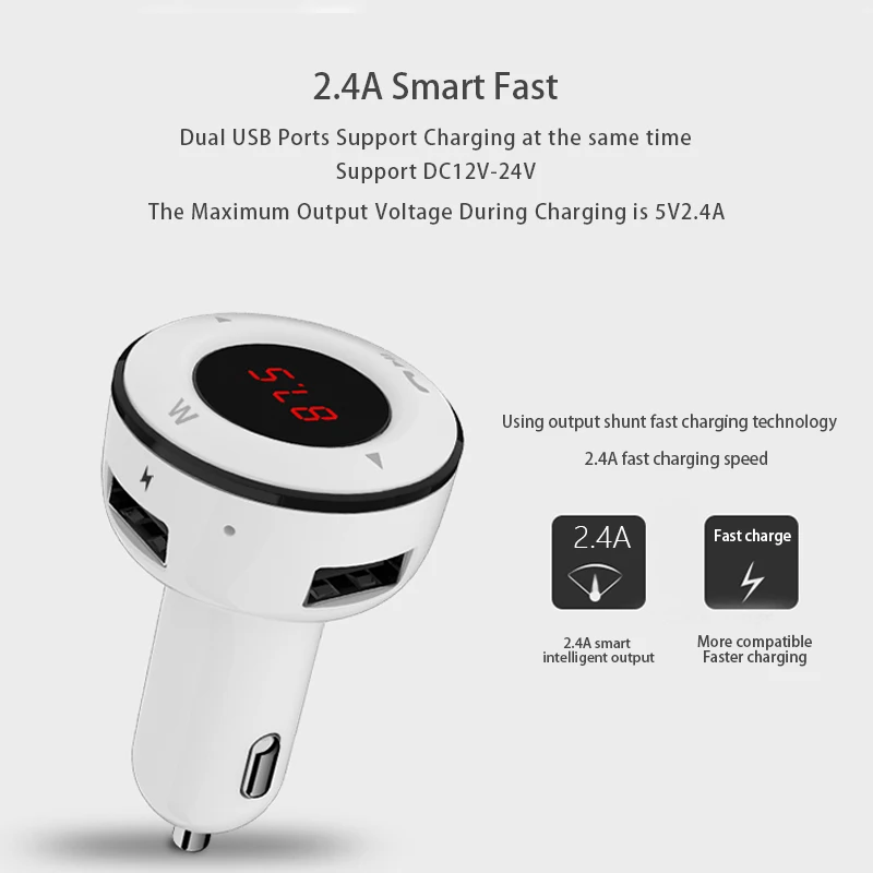 Smart Charger BT Car Hands-free Wireless Kit FM Transmitter Mp3 Player 2.4A Phone Adapter