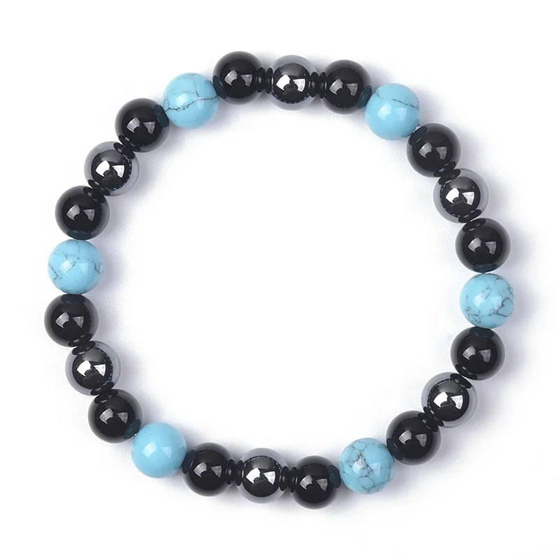 Fashion Natural Stone 8mm Tiger Eye Beads Hematite Black Onyx Bracelets for Men Round Stretchable Bead Bracelet