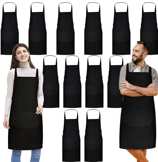 Antifouling Personalized Printed BBQ Black Aprons Custom Printing Embroidery Logo kitchen plain sublimations adjustable Apron