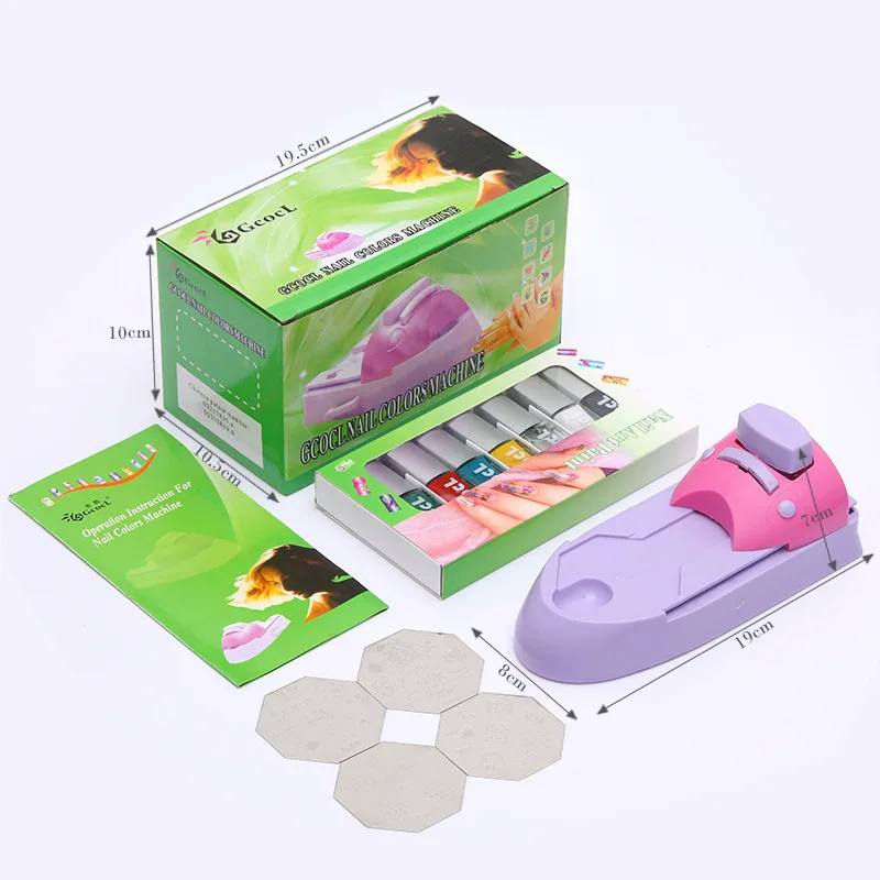 Manicure Art Pattern Nail Print Machine With 6Pcs Metal Stamp Pro Tool Color Draw Polish Printer