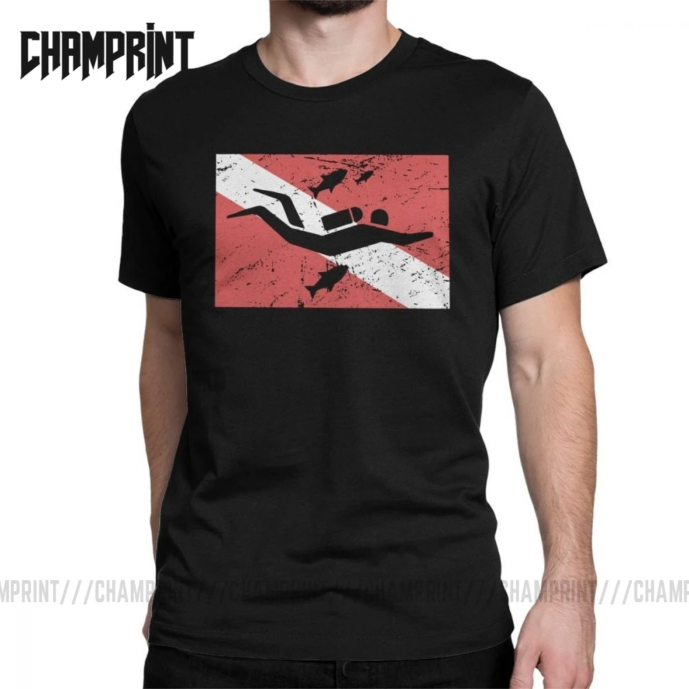 
Diver Flag Men T Shirt Dive Sea Snorkeling Sports Diving Funny Tees Short Sleeve Round Neck T-Shirt Cotton Graphic Clothes 