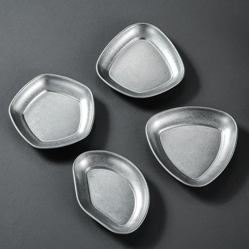 Retro 304 Stainless Steel Thickened Dish Barbecue Hotpot Seasoning Korean Sauce Household Commercial Dishes & Plates