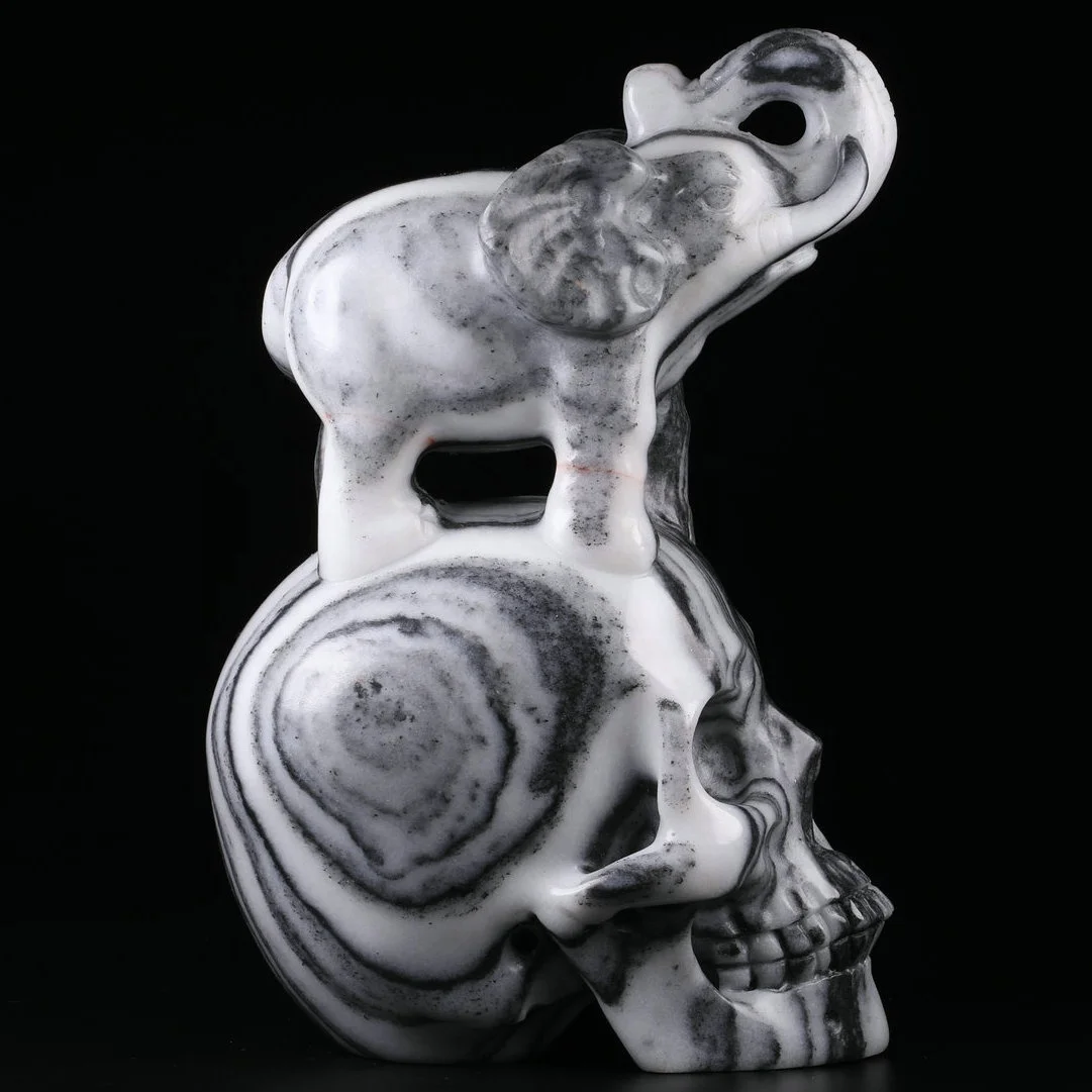 High Quality Gemstone Mexican Agate Skulls Crystal Carving Skulls Healing Elephant Crystal Skulls