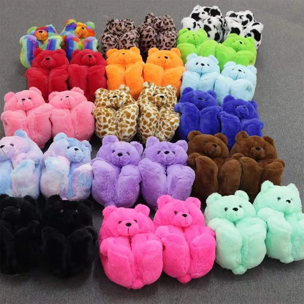 Order 3 Ship 5 high quality thick glow teddy bear slides warm fur indoor slippers best selling with high delivery speed