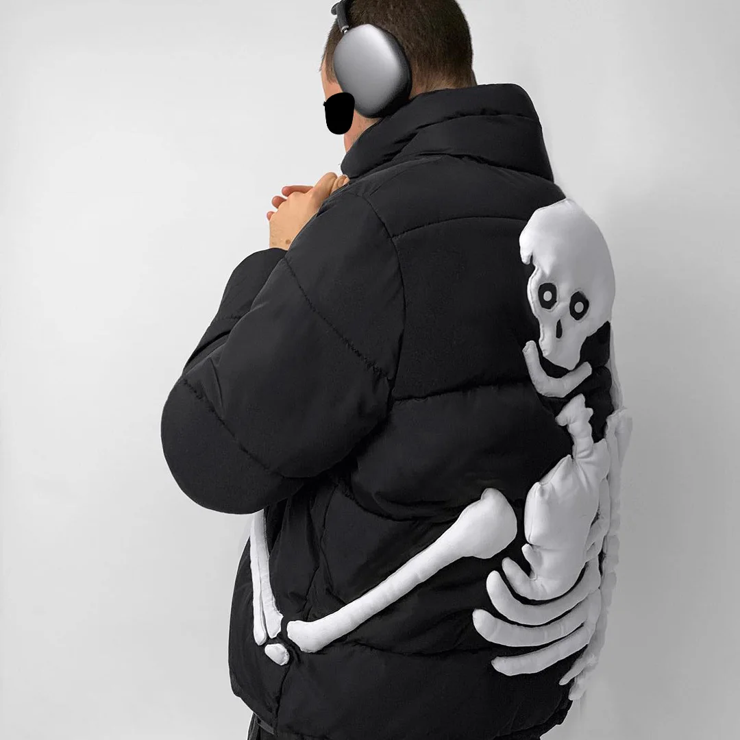 2023 Winter Latest Design Custom Oversized Men Black Down Bubble Padded Jaket High Quality Outerwear Skeleton Puffer Jacket