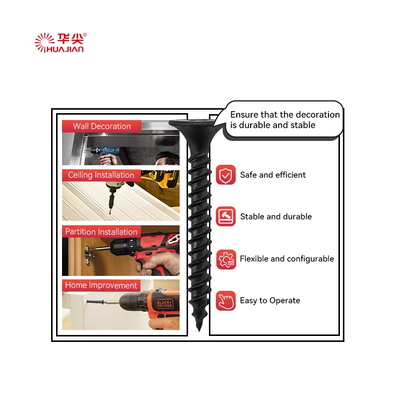 High Hardness Drywall Self-Drilling Screw Black Phosphated Anti-Rust Self Tapping Screw Coarse Steel Nails Black Screws