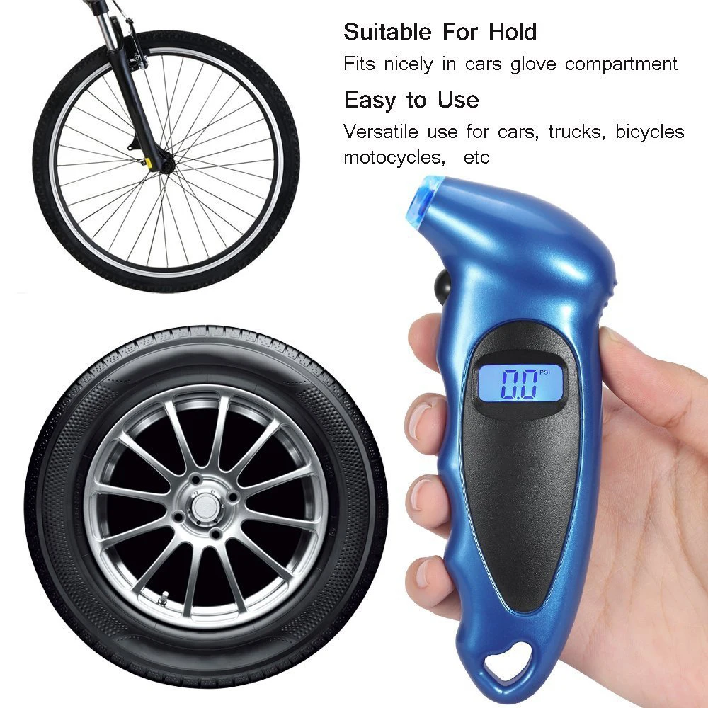 Digital Tire Pressure Gauge 150 PSI 4 Settings for Car Truck Bicycle with Backlit LCD and Non-Slip Grip