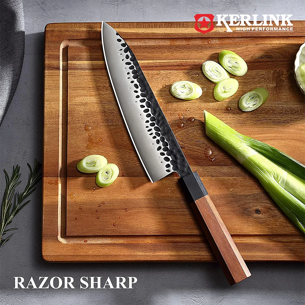 8-дюймовый профессиональный нож для шеф-повара Santoku Высокоуглеродистый кованый кухонный деревянная Подарочная коробка японская сталь 440C приготовления пищи