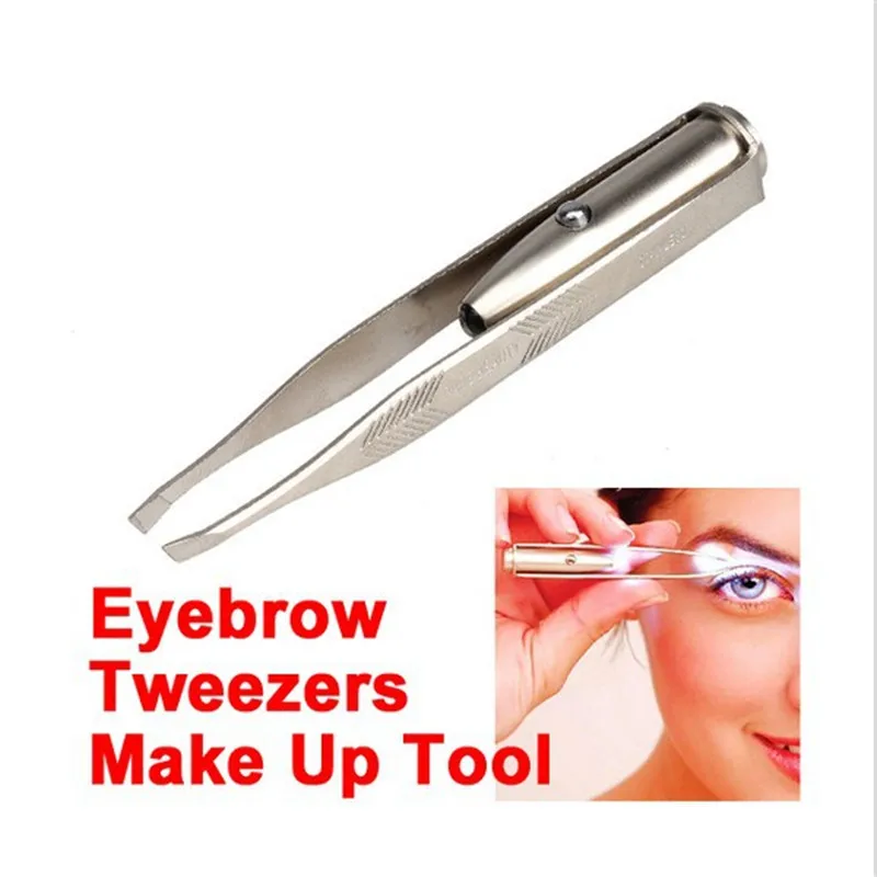 LED light eyebrow clip professional eyebrow tweezers beauty oblique stainless steel tweezers eyelash makeup tool send battery