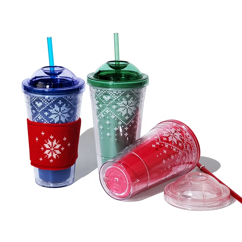 
Girlwill Ice and snow Christmas Mugs Kids Cute Tumbler Cups Gift Plastic Cups With Lids And Straw BPA Free Custom logo 