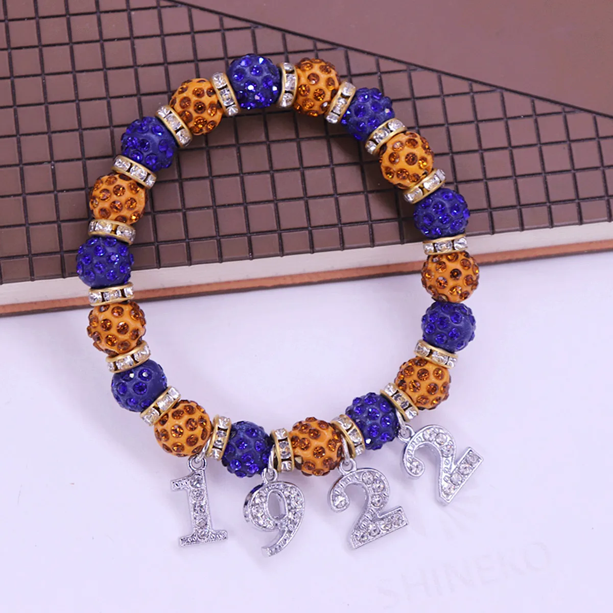 Premium Quality Greek Sigma Gamma Rho Inspired Gold And Blue Rhinestone Beaded SGRho 1922 Sorority Bracelet For Women