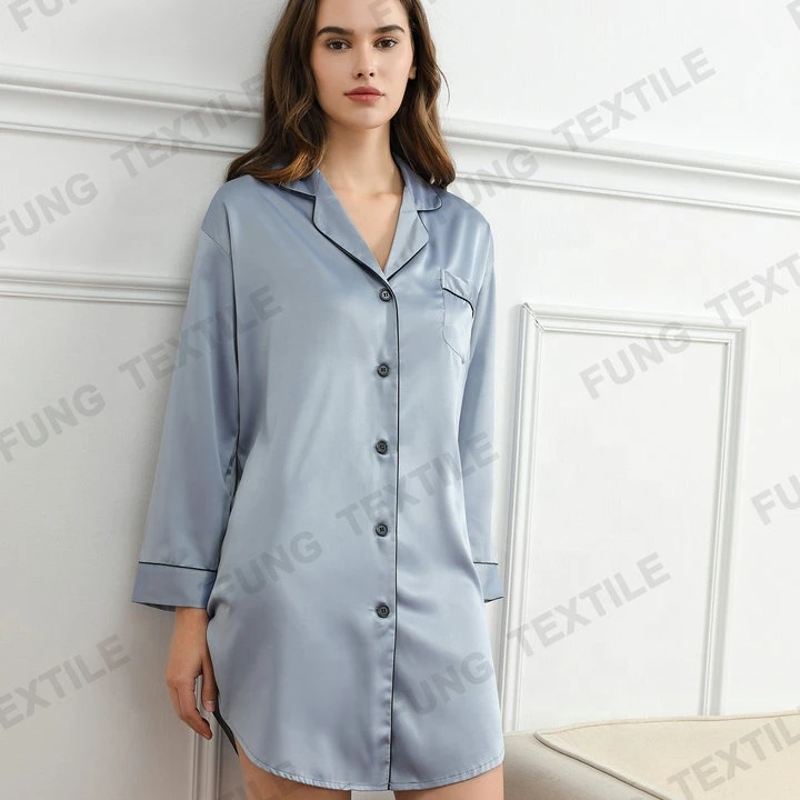 FUNG 6011 Spring And  Summer Hot Sale Sleep Wear Party Satin Bridesmaid Night Shirt Woman Silk Sleep Shirt