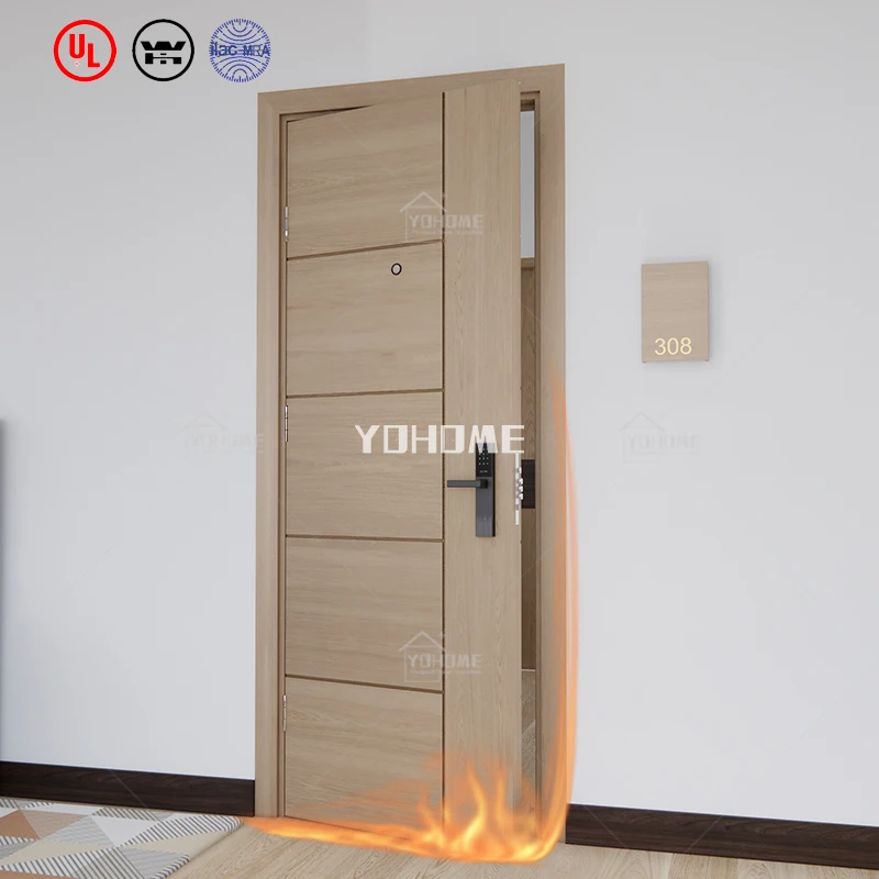 China top project manufacturer modern design wood fire resistant door wooden fire proof door interior wooden door hotel