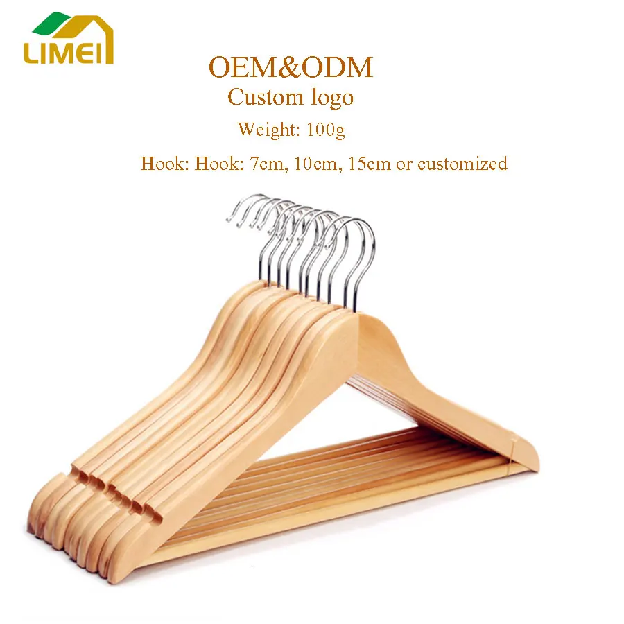 Manufacturer wholesale hangers high quality custom logo clothes shop rack  hanging coats natural wooden cloth hanger