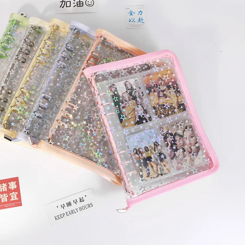 Glitter stars cover a5 6 ring binder planner pvc refillable notebook shell for journal albums diary school office supplies