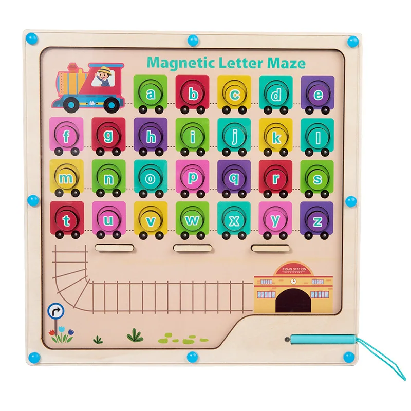 New Educational Alphabet Cogntion Game Magnet Puzzles For Boys and Girls Montessori Wooden Color Sorting and Counting Toys