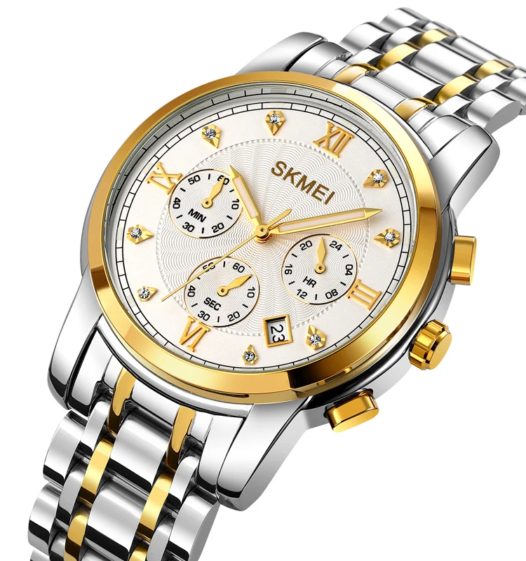 New Arrival Skmei 1904 Luxury Men Quartz Watch Stainless Steel Strap Wristwatch Waterproof Wholesale Price