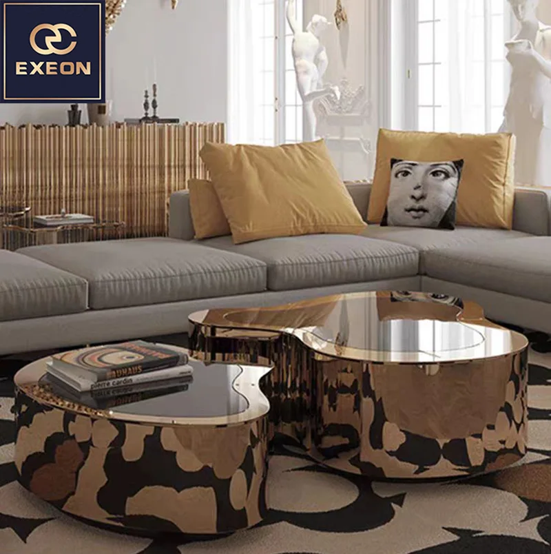 Luxury Villa Design Living Room Furniture Gold Stainless Steel Coffee Table Irregular Design High-end Metal Coffee Table