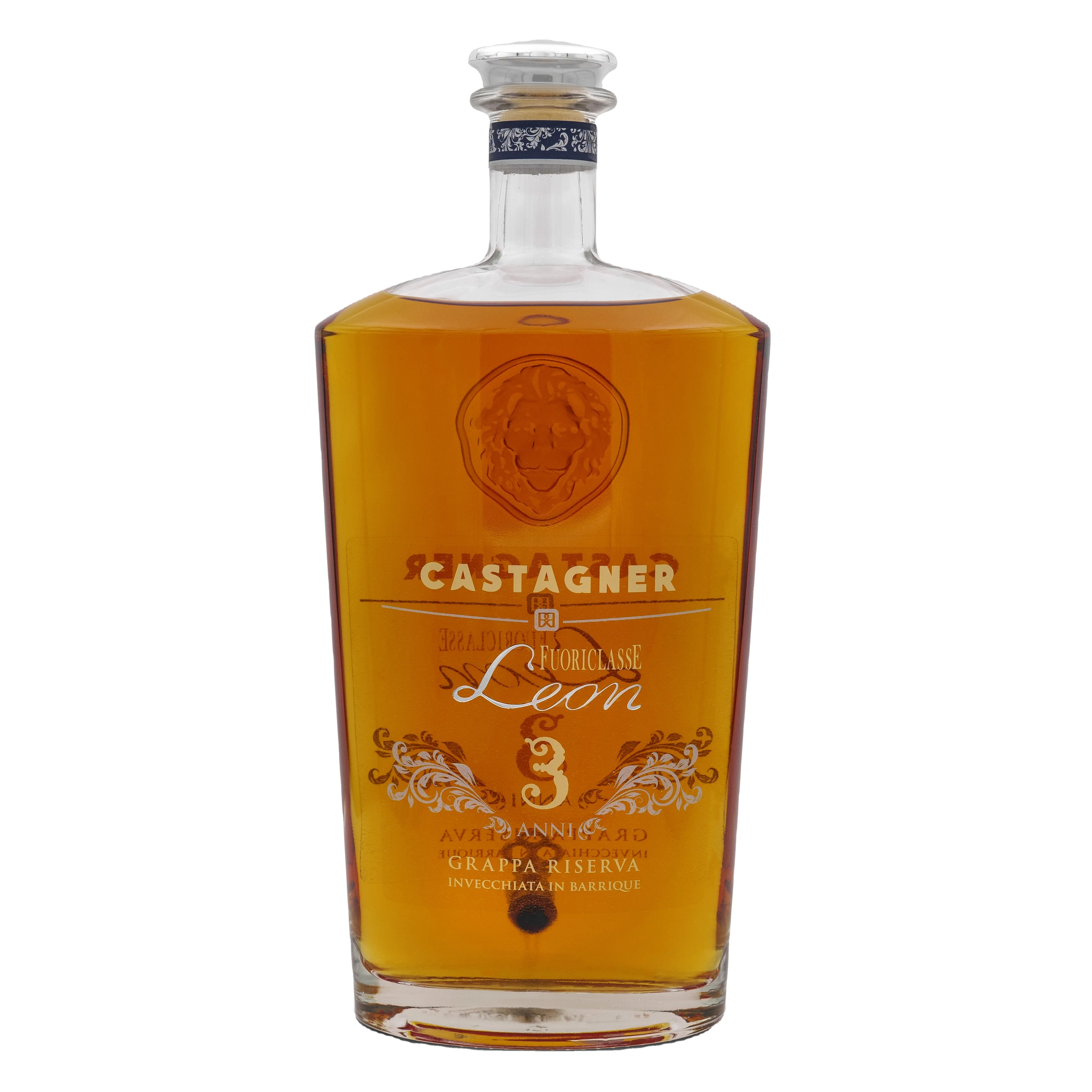 GRAPPA FUORICLASSE LEON 3 ANNI RISERVA PREMIUM ITALIAN HIGH QUALITY MARC 3000 ML GIFT GLASS BOTTLE