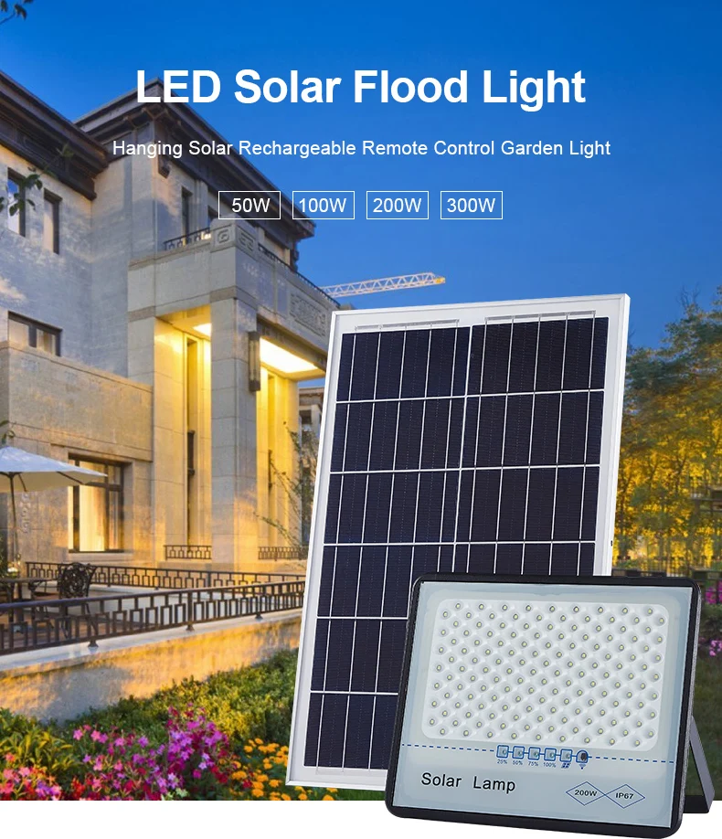 Solar LED Flood Light 50W 100W 200W 300W High Quality Ip66 Waterproof System Solar Lamp With Remote Control