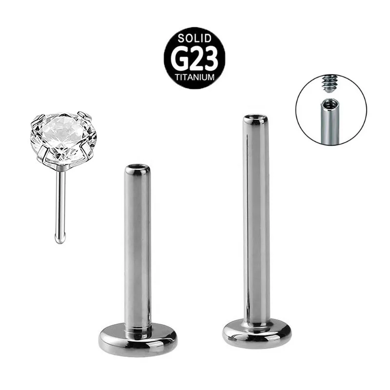 ASTM F136 Titanium Piercing Jewelry Internal Thread Threadless Labret Pin Post Part Studs Bar Flat Back Earrings Accessories