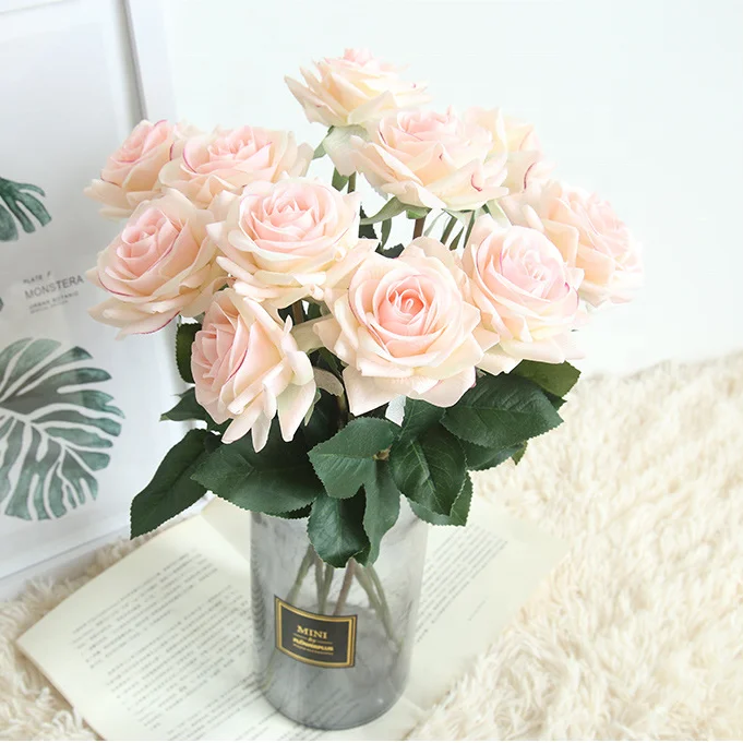 Artifical silk latex 9cm real touch rose artifical rose flower top quality best price