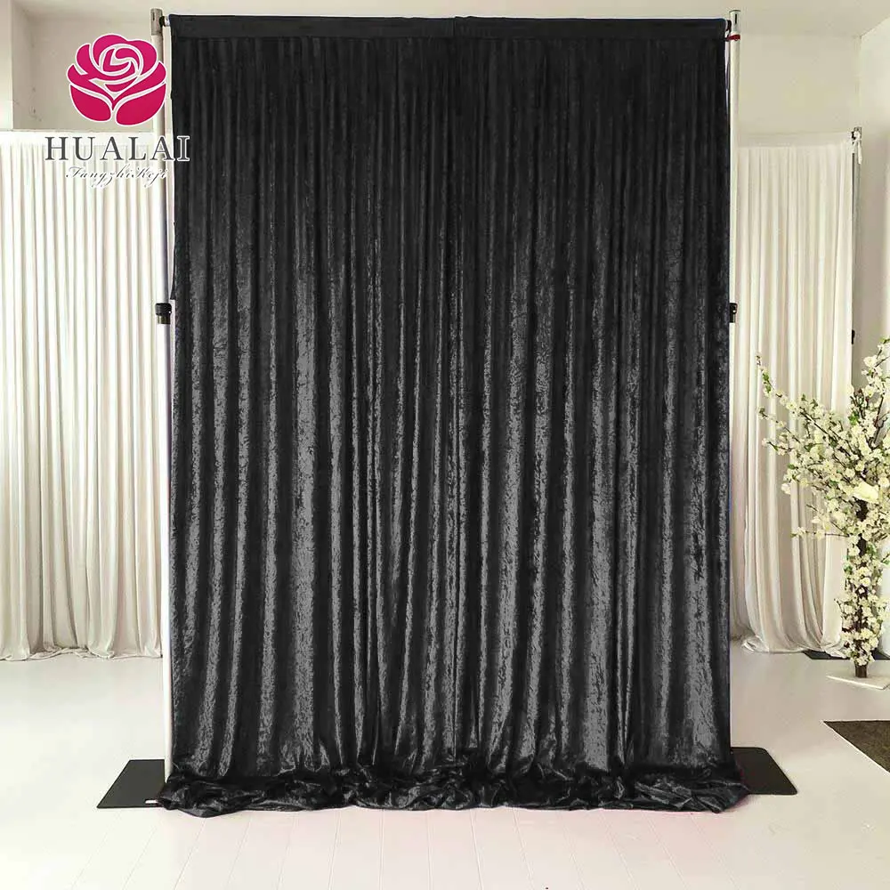 custom solid black velour crushed velvet heavy cloth backdrop drapes curtain for wedding and party