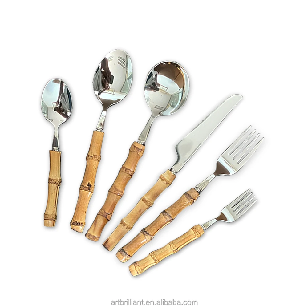 High quality 18/10 Stainless Steel Flatware Silverware Bamboo Handle Cutlery Set