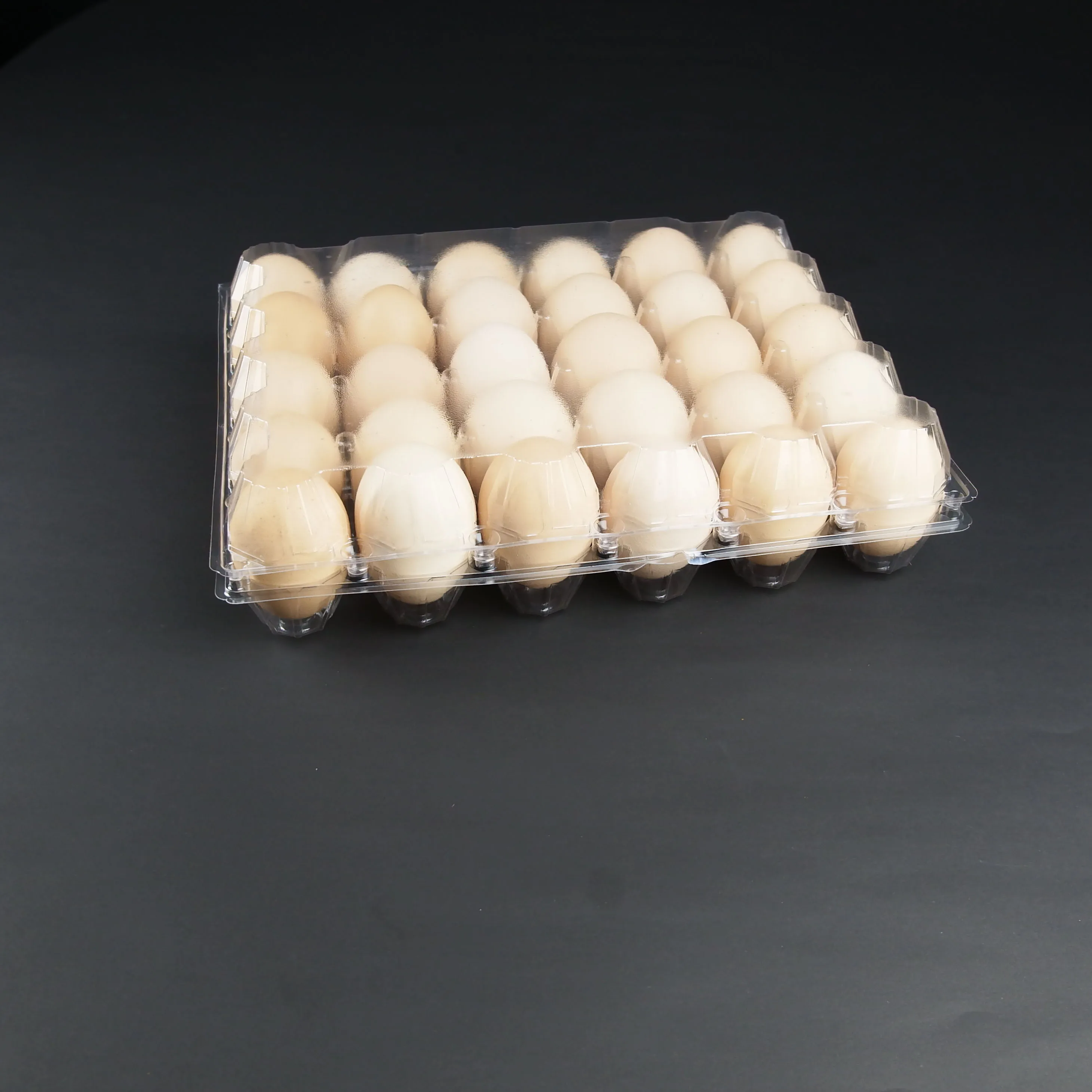 A plastic PET  egg trays egg box used by supermarkets to prevent eggs from breaking